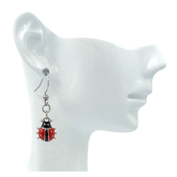 Ladybug Earrings Red Black Cute Bug Jewelry Gift - Picture 2 of 4